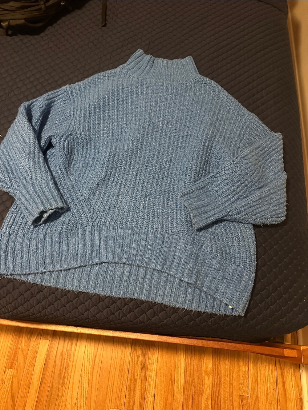 Maeve Bright Blue Ribbed Mock Neck Sweater